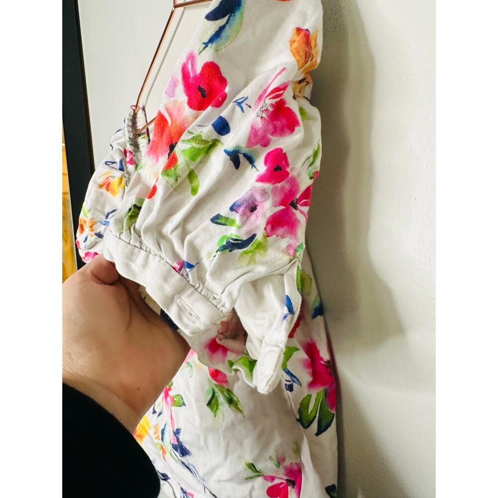 MARISSA WEBB x RTR White Floral Printed Short Sleeve Puff Sleeve Wrap Top Size M - Picture 7 of 11